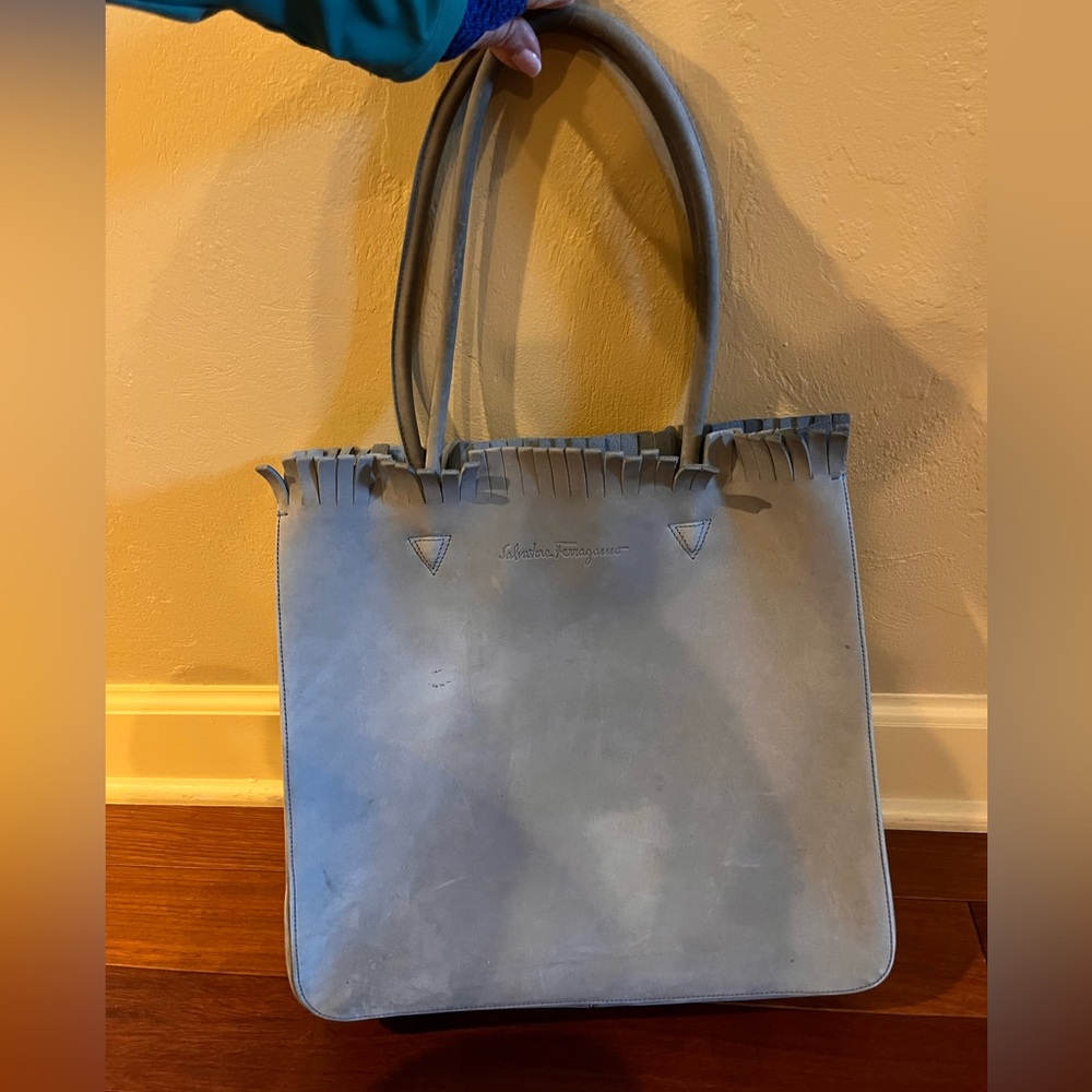 Salvatore Ferragamo light blue suede Leather Tote Bag